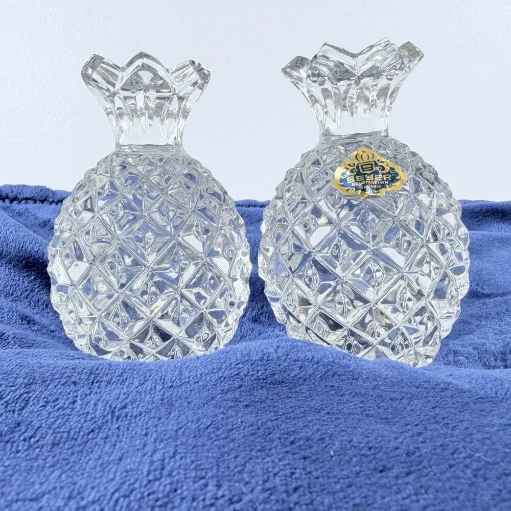 Vintage Pair Beyer Bavaria Lead Crystal Pineapples Paperweights Bookends Germany